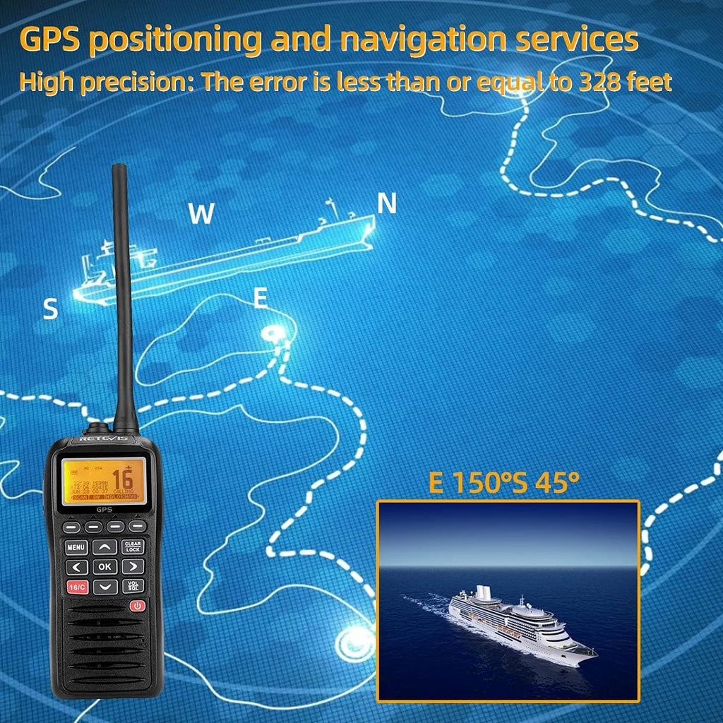 Retevis RM40 Marine Radio with GPS,DSC Distress Call,Mob Alarm,IP67 Waterproof Floating Handheld Radio,NOAA Weather Alert,1500mAh Battery,International Channels,for Boats Sailing Coast Guard (1 Pack)