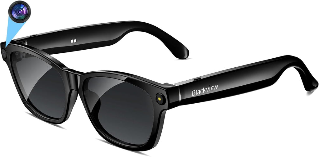 Blackview AI Smart Glasses with 12MP Camera, BT Call/Photo/4K HD Video Recording Glasses with Real-Time Translation, AI Voice Assistant, Object Recognition, Polarized Sunglasses Lenses