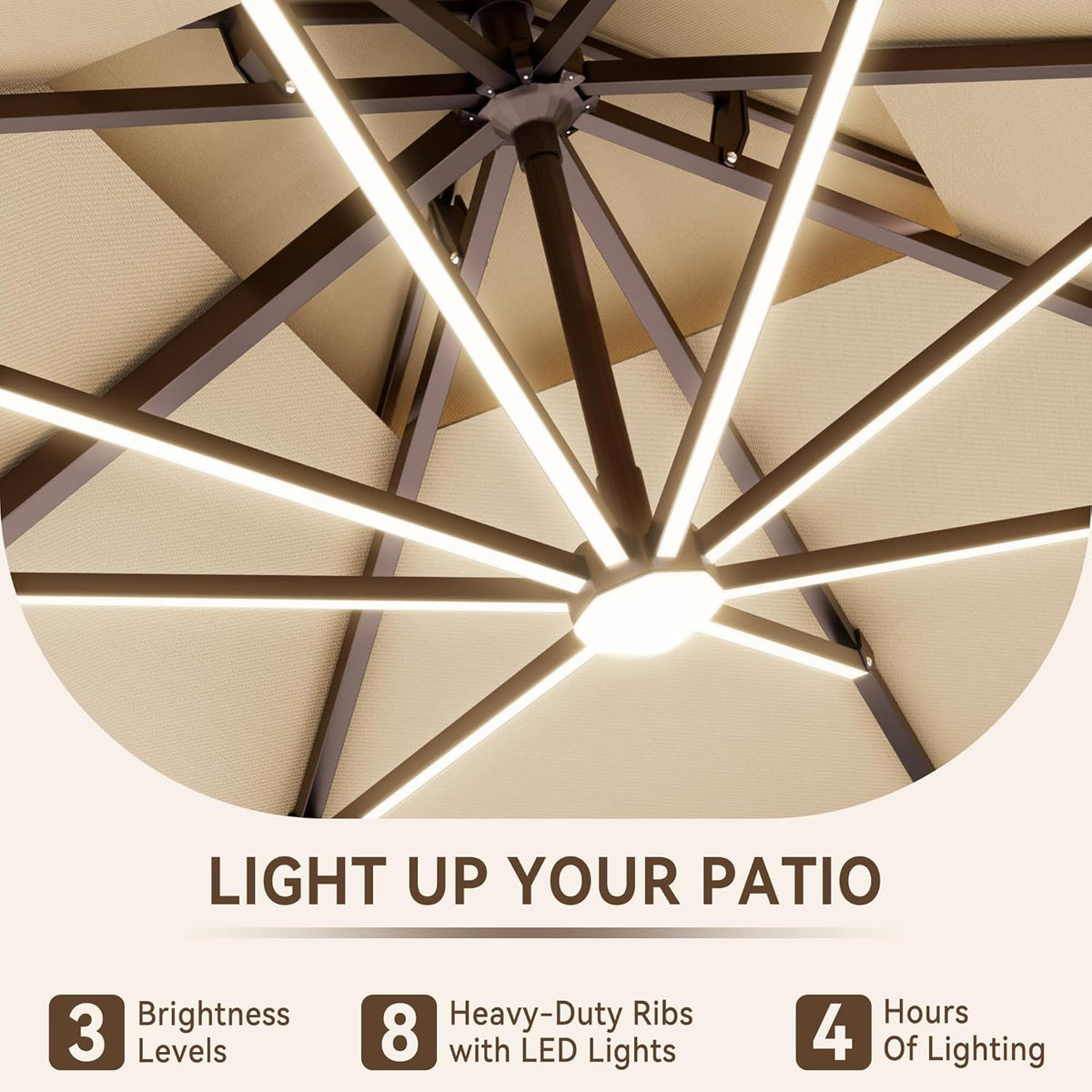 10 X 13 FT Cantilever Outdoor Patio Umbrella with LED Lights Large Heavy Duty 360° Rotation Double Top Offset Rectangular Umbrellas for Backyard Garden Pool Outside Deck, Beige