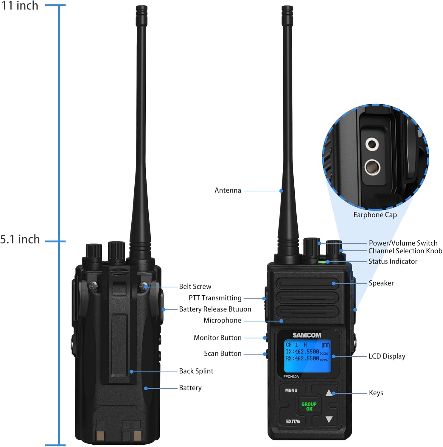SAMCOM FPCN30A Two Way Radio Commercial with Gang Charger, Rechargeable 2 Way Radio,5W Walkie Talkie High Power, UHF Radios for Warehouse,Churches,Jobsite (6 Pcs Radio + Charger Gang)