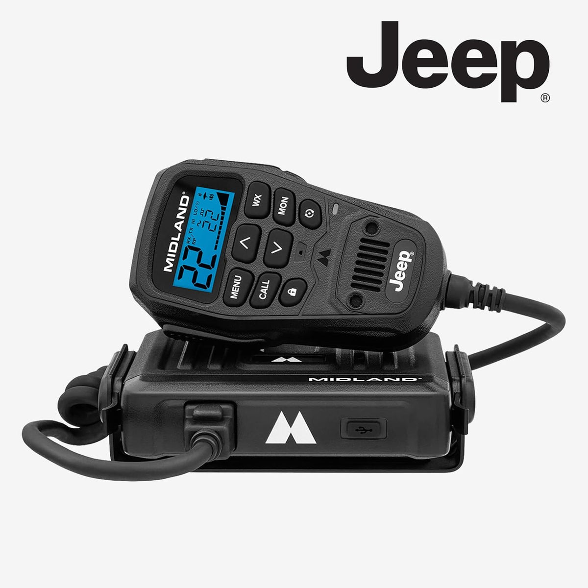 Midland - MXT275 Jeep Branded MicroMobile GMRS Radio - 15 Watts Two-Way Radio with Integrated Control Microphone - Overland Tractors Detachable External Magnetic Mount Antenna - 8 Repeater Channels