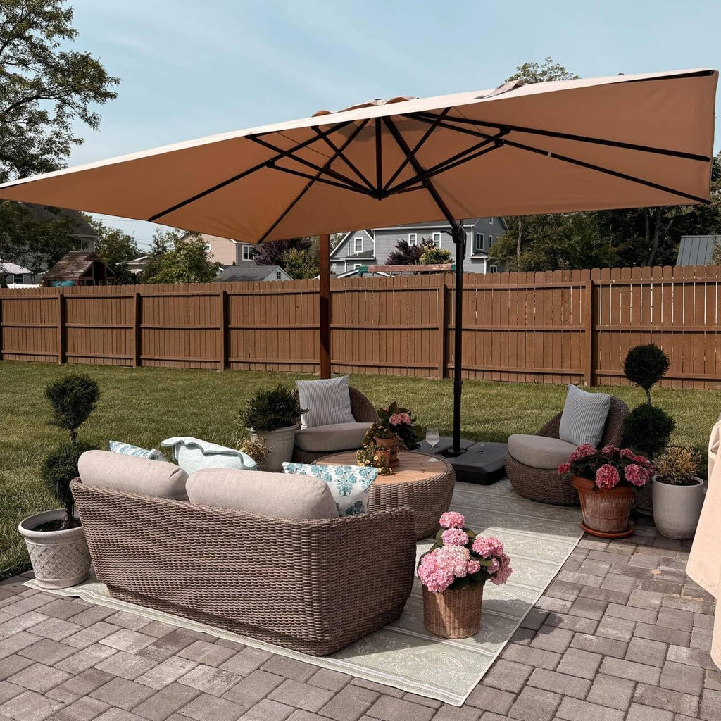 PURPLE LEAF 10' X 10' Patio Cantilever Umbrella with Base Included Antique Bronze Square Outdoor Umbrella with 360° Rotation and Aluminum Offset Hanging for Garden Backyard Pool, Taupe