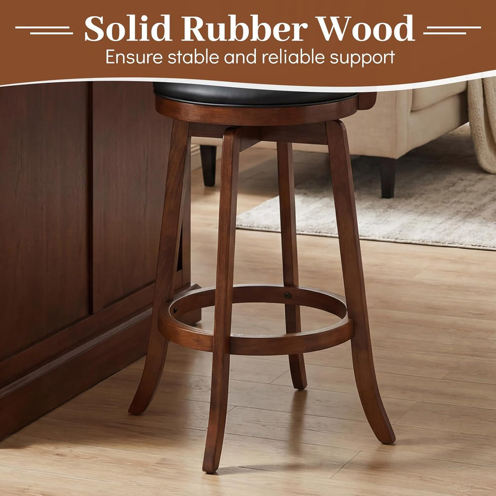 COSTWAY Swivel Bar Stools Set of 4, 31 Inch Bar Height Chairs with Backrests and Wood Frame, Upholstered Barstools for Kitchen Island and Dining Room (4,31 Inch)