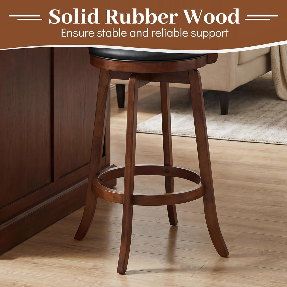 COSTWAY Swivel Bar Stools Set of 4, 31 Inch Bar Height Chairs with Backrests and Wood Frame, Upholstered Barstools for Kitchen Island and Dining Room (4,31 Inch)