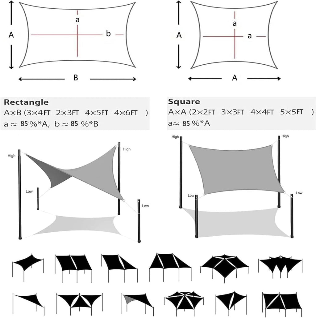Sun Shade Sails Rectangle 12' x 12' Waterproof Shade Sail for Garden 98% UV Blocking Outdoor Sunshade Canopy with Rope for Outdoor Garden Pergola Patio Party Backyard Lawn Khaki