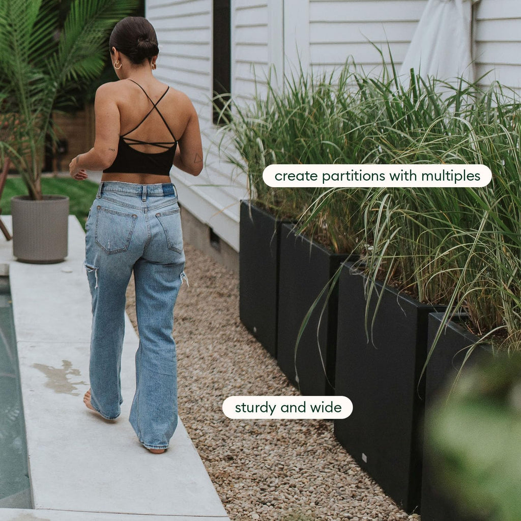 Veradek Block Series Span Plastic Planter - Tall Rectangular Planter for Indoor or Outdoor Patio/Porch | Durable All-Weather with Removable Insert Bucket | Modern Design for Plants, Flowers(2 Pack)