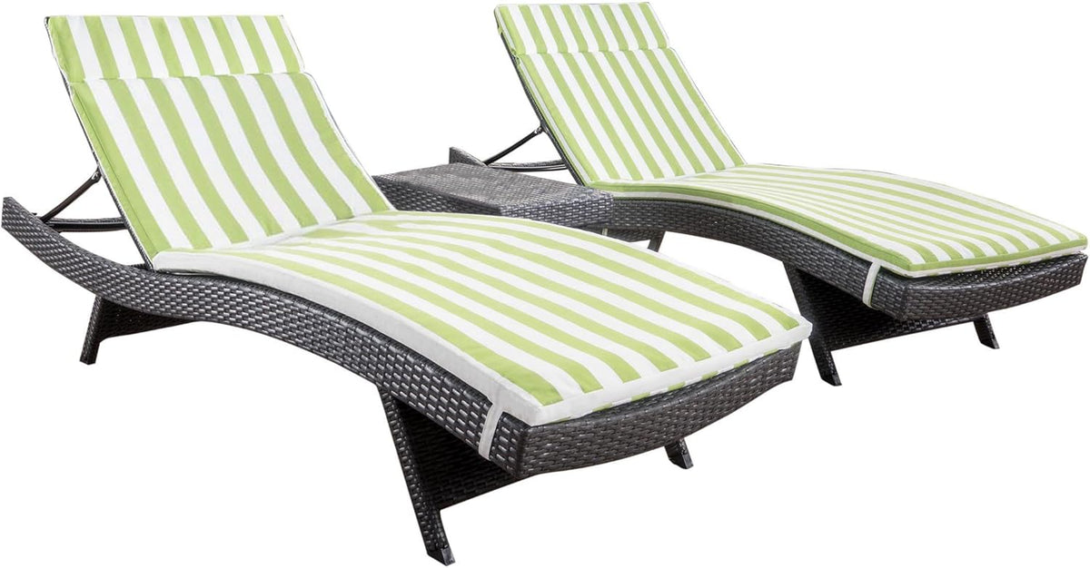 Christopher Knight Home Salem Outdoor Wicker Lounge with Water Resistant Cushions and Coffee Table, Grey / Green/ White Stripe
