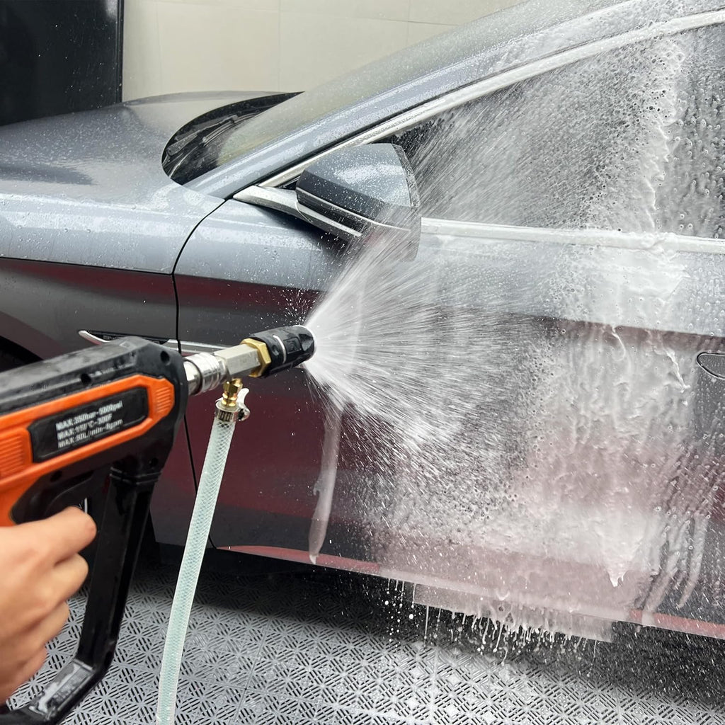 FIXFANS Adjustable Pressure Washer Long Range Nozzle 4-4.5 GPM with 45 FT Braid Hose, Downstream Injector Power Washer Spray Nozzle, External Chemical Injection, 1/4'' Quick Connect, 2500 to 4000 PSI