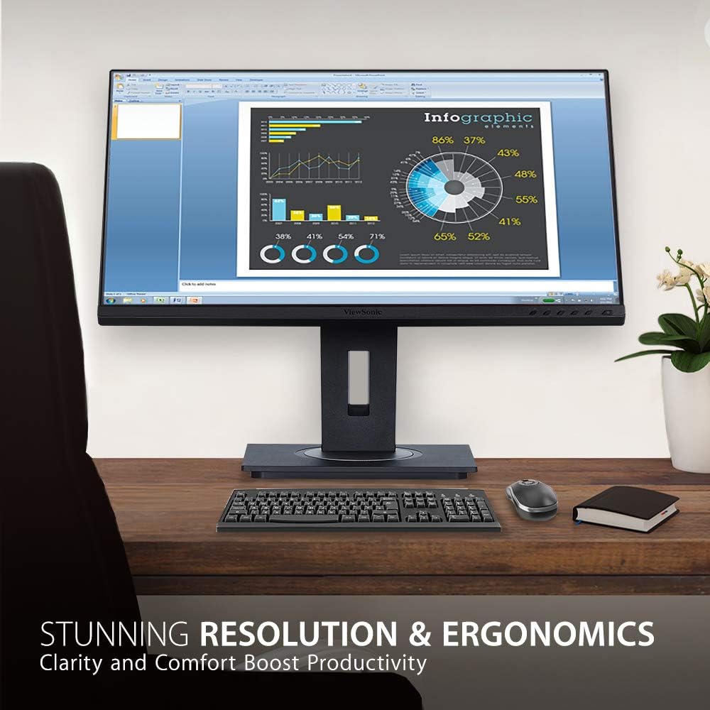 ViewSonic VG2755-2K 24 Inch IPS 1440p Monitor with USB C, HDMI, DisplayPort and 40 Degree Tilt Ergonomics (Renewed)