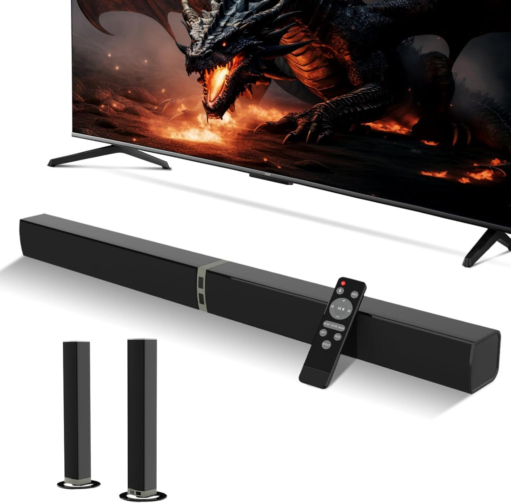 MZEIBO Sound Bar for Smart TV .80W Detachable Bluetooth Soundbar with Powerful Bass, 2-in-1 Home Theater Audio System, ARC/Optical/AUX Connectivity for TV/PC/Laptop/Game Console