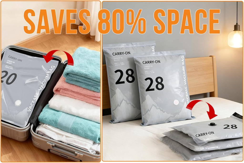 10Pack Travel Vacuum Storage Bags with Rechargeable Wireless Electric Pump, 3 Sizes (20/24/28 Inch) Space Saver Seal Bags for Luggage Suitcase, Carry-on Size for Clothes Travel Essentials Luggage