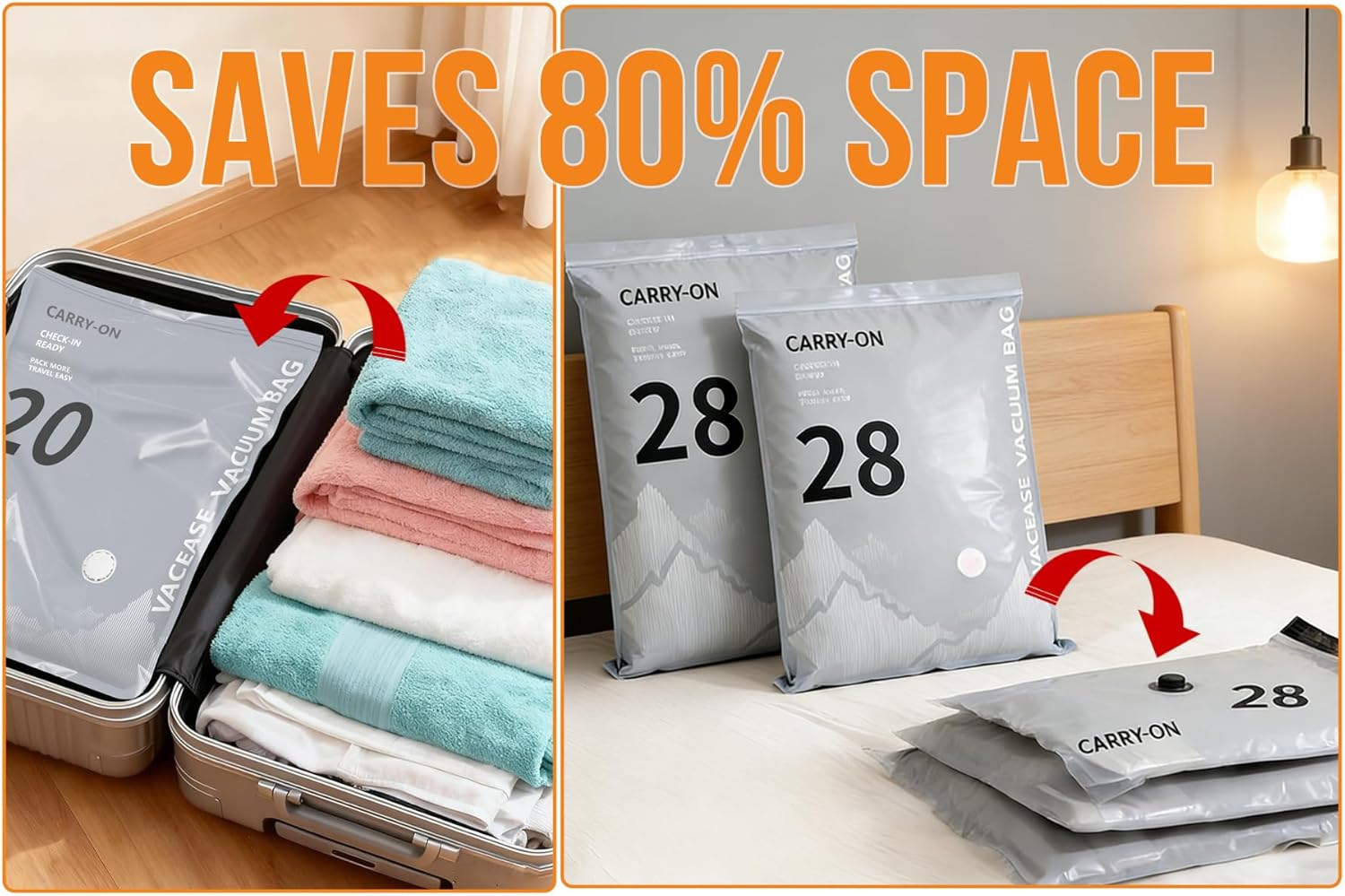 10Pack Travel Vacuum Storage Bags with Rechargeable Wireless Electric Pump, 3 Sizes (20/24/28 Inch) Space Saver Seal Bags for Luggage Suitcase, Carry-on Size for Clothes Travel Essentials Luggage