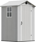 Devoko 4×4 FT Resin Storage Shed with Floor, Plastic Outdoor Garden Shed with Windows and Lockable Doors, Waterproof Outside Tool Sheds for Patio Backyard Lawn, Light Gray