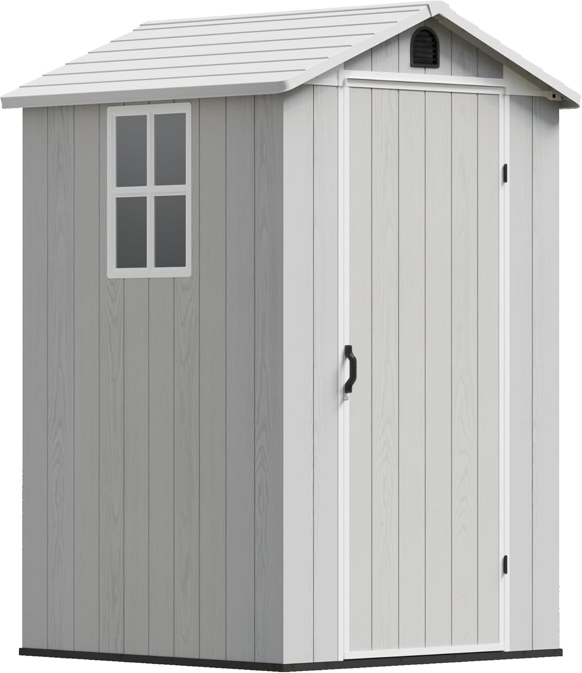 Devoko 4×4 FT Resin Storage Shed with Floor, Plastic Outdoor Garden Shed with Windows and Lockable Doors, Waterproof Outside Tool Sheds for Patio Backyard Lawn, Light Gray