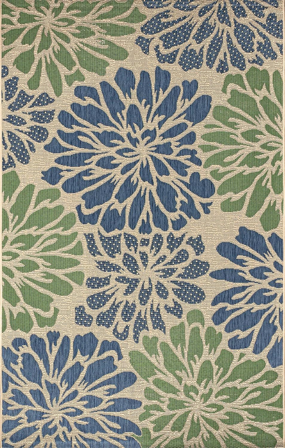JONATHAN Y Floral Textured Weave Indoor Outdoor Area Rug 8X10 Navy/Green, Zinnia Modern for Backyard, Patio, Porch, Easy-Cleaning, High Traffic, Pet-Friendly, Non-Shedding (SMB110B-8)