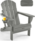 Ciokea Folding Adirondack Chair Wood Texture, Patio Chair Weather Resistant, Plastic Fire Pit Chair with Cup Holder, for Lawn Outdoor Porch Garden Backyard Deck (Grey)