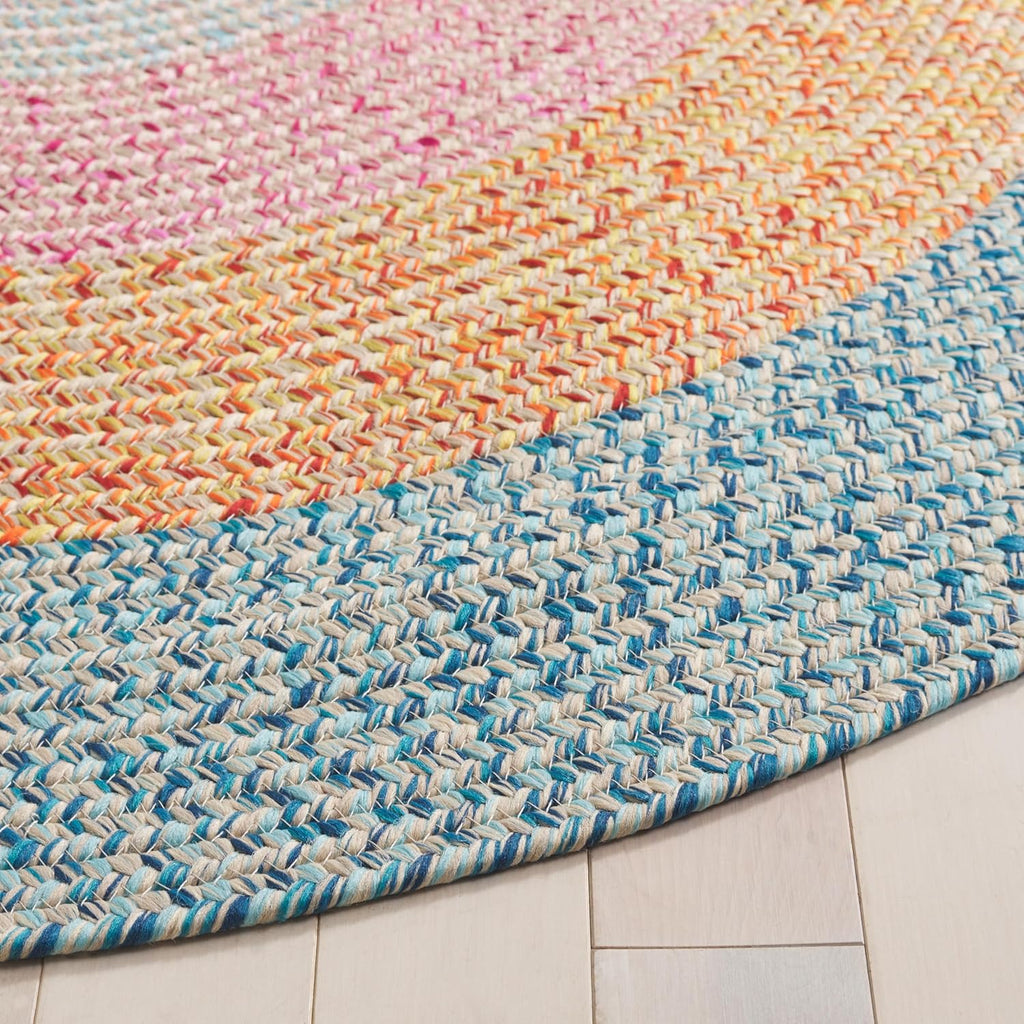 SAFAVIEH Washable Rug Outdoor Braided Collection - 6' x 9' Oval, Aqua & Pink, Handmade & Reversible, Non-Shedding & Easy to Clean, Ideal for Patio, Backyard, Mudroom (BRD318J)