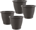 Suncast 4 Pack Sonora 18 Inch Lightweight Durable Plastic Wicker Decorative Flower Planter Pot for Yard, Garden, Indoor or Outdoor Use, Brown