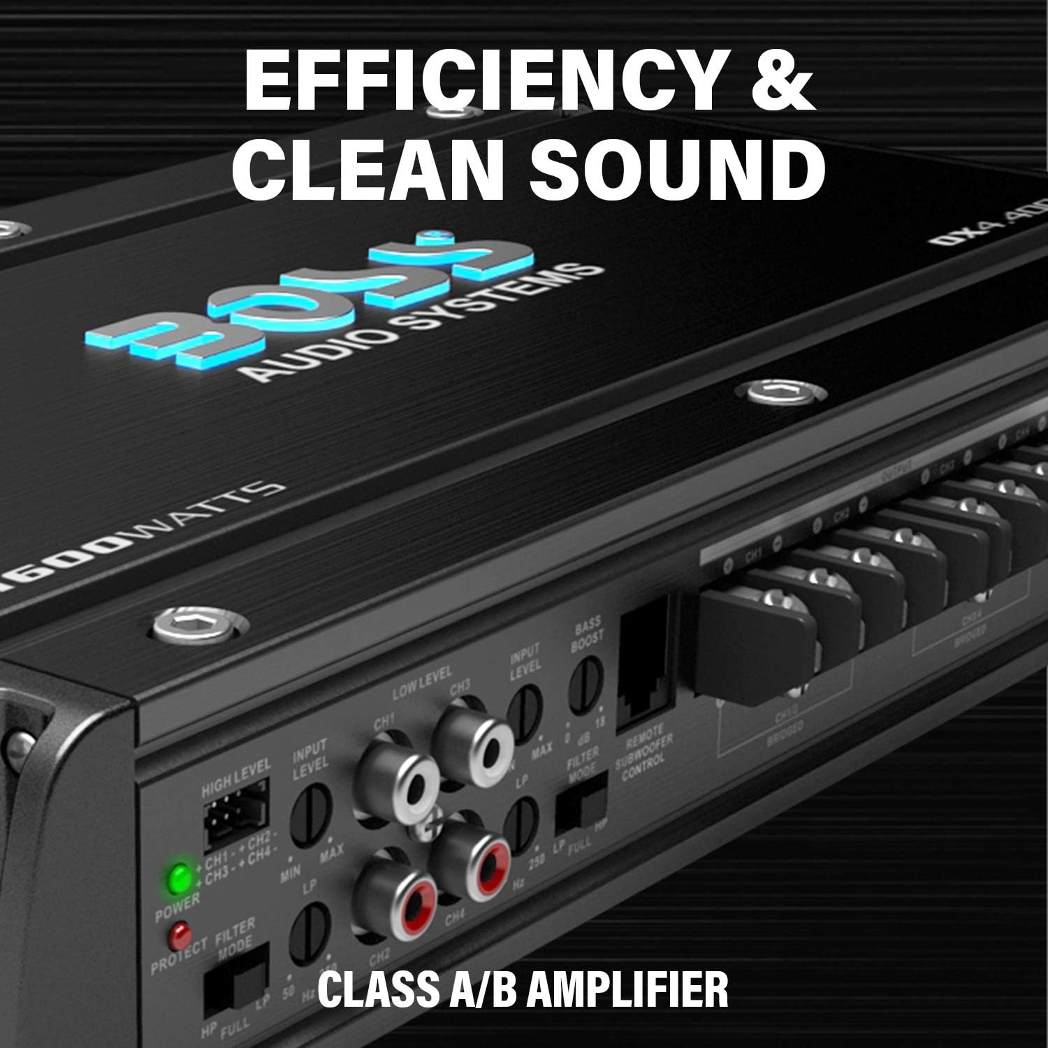 BOSS Audio Systems OX4.400 4 Channel Class A/B Car Amplifier – 1600 High Output, Low/High Level Inputs, Low Pass Crossover, Add Bass to Your Subwoofer