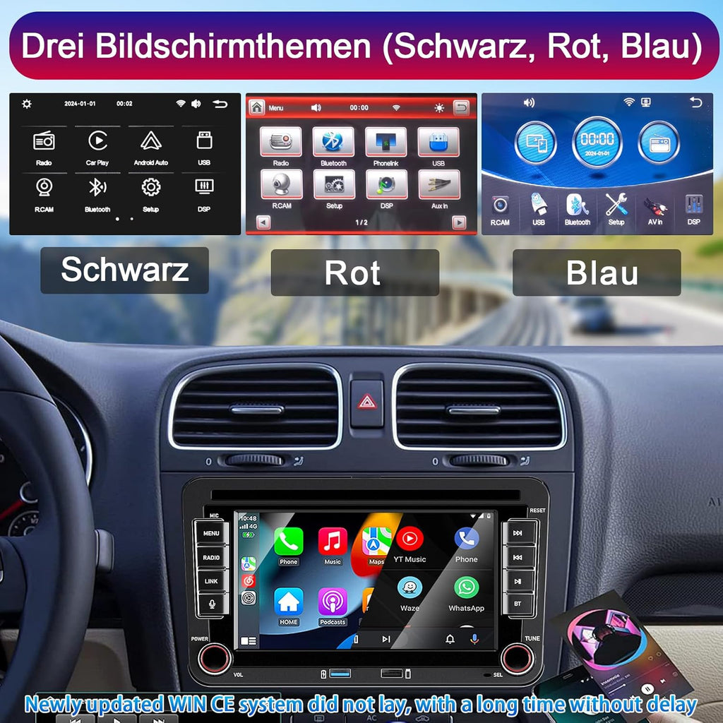 Upgrade Liulbobu Wireless Carplay Car Radio for VW Passat Golf 5 6 Polo MK5 T5 Skoda Jetta Caddy EOS Touran Android Auto, 7 inch Bluetooth Double din Car Stereo for/FM/AM/USB/RDS/High Power