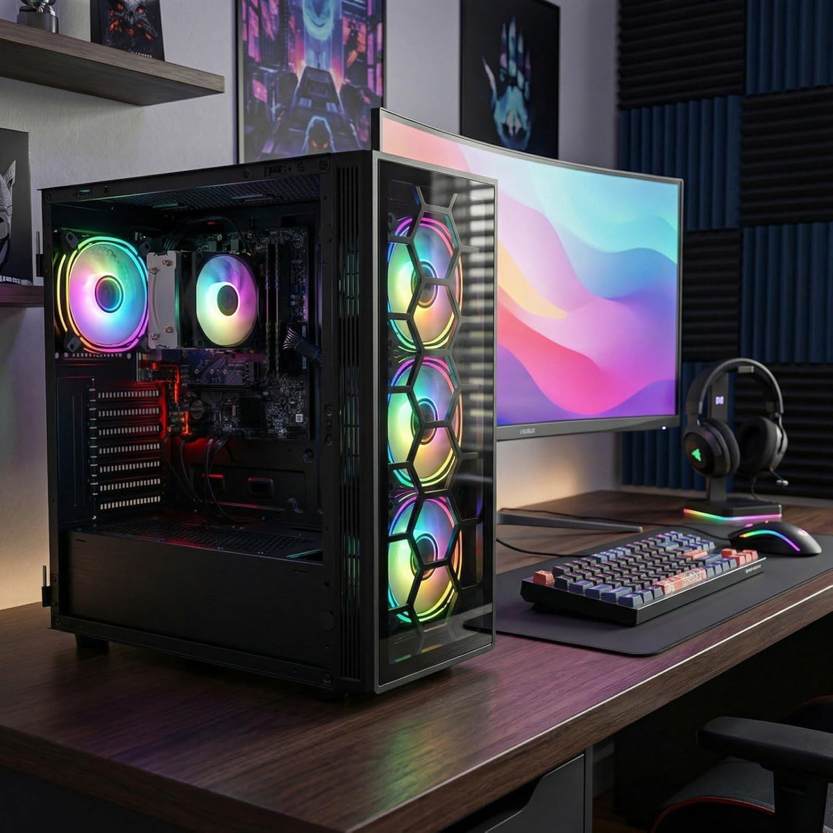 STGAubron RGB Desktop PC Computer, AMD Ryzen 5 3400G up to 4.2GHz, 16G DDR4, 512G SSD, WiFi 6 & BT 5.2, RGB Fan x4, Windows 11 Home
