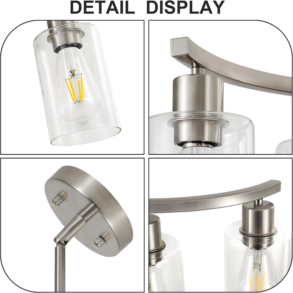 6 Light Modern Brushed Nickel Pendant Light Fixture for Dining Room .Kitchen Pendant Lighting Over Island .Adjustable Height Farmhouse Dining Chandeliers Over Table .with Glass Shade
