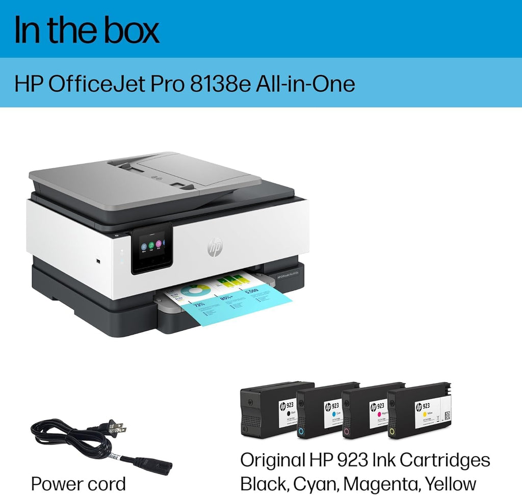 HP OfficeJet Pro 8138e Wireless All-in-One Color Inkjet Printer, Print, Scan, Copy, Fax, ADF, Duplex Printing Best-for-Home Office (Renewed Premium)