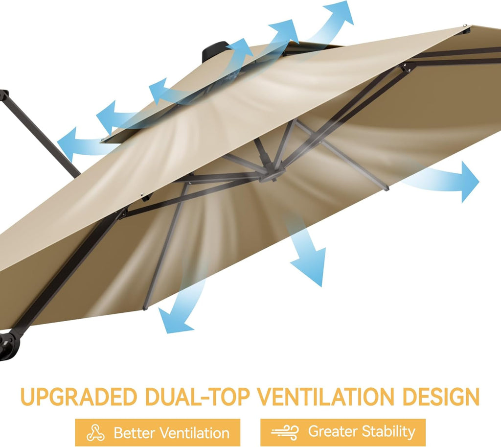 9x12 FT Patio Umbrella, Large Cantilever Rectangular Double Top Heavy Duty Offset Umbrellas with 360° Rotation, Outdoor shade for Garden Deck Pool, Beige