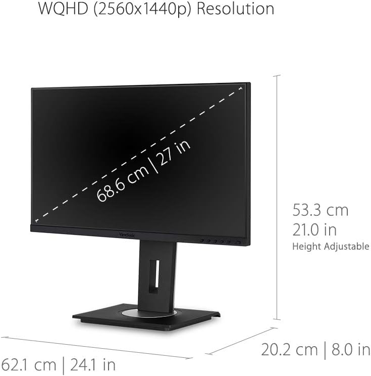 ViewSonic VG2755-2K 24 Inch IPS 1440p Monitor with USB C, HDMI, DisplayPort and 40 Degree Tilt Ergonomics (Renewed)