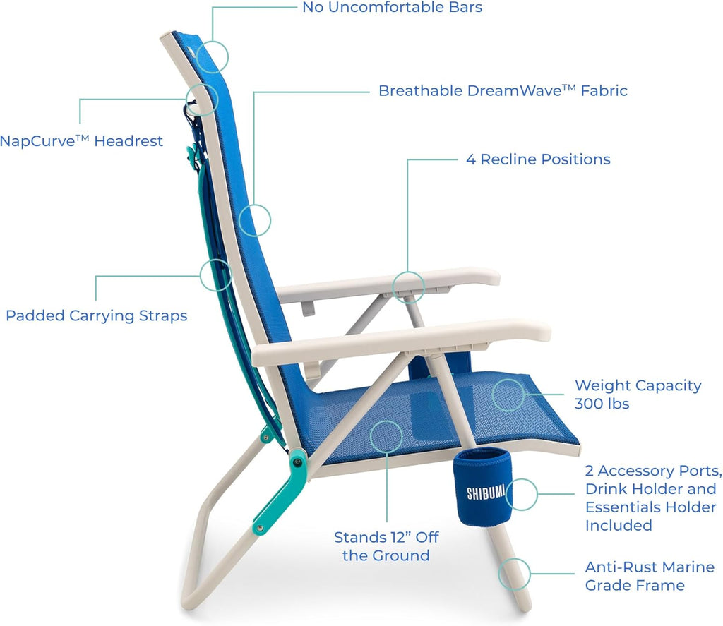 Shibumi Shade | Portable Beach Chair for Adults | Anti-Rust Marine Grade Frame | 300lb Capacity | Padded Backpack Straps | Weighs 8 Pounds | Breathable Fabric