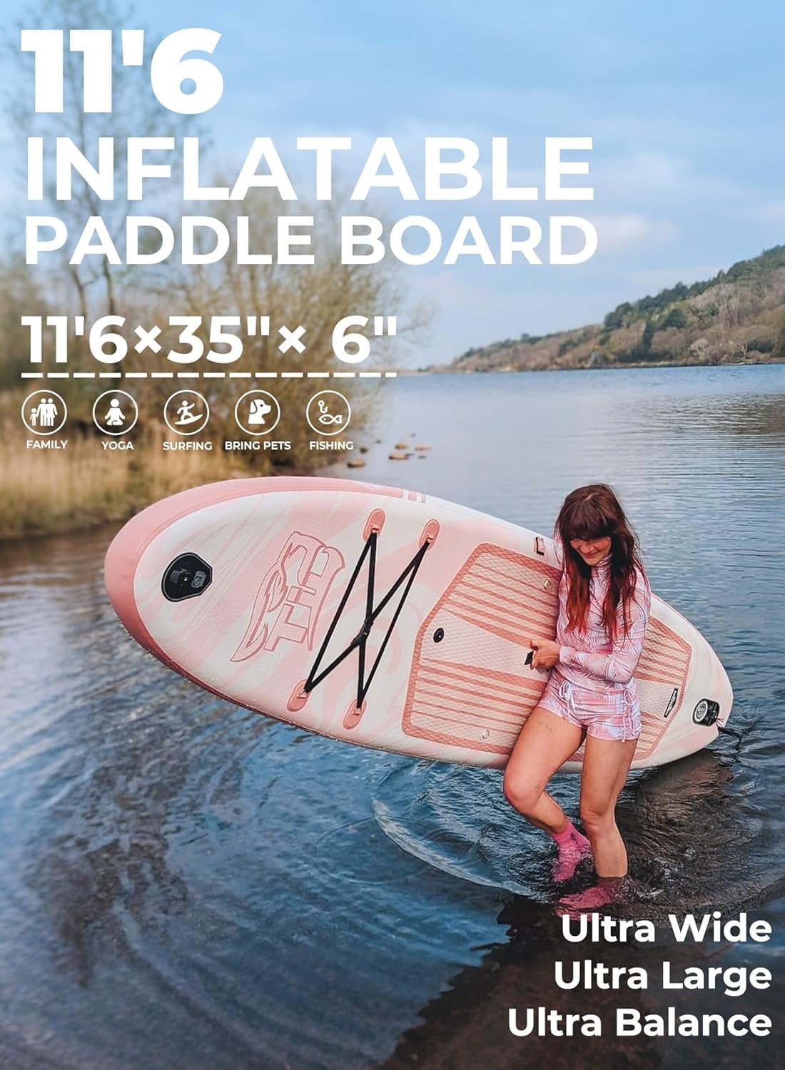 TIGERXBANG 11'6"/11'/10' Inflatable Paddle Board with Complete Accessories, Versatile Premium Paddle Boards for Adults/Youth, Stand Up Paddle Board Polar/Wave/Sunny Wave Collection