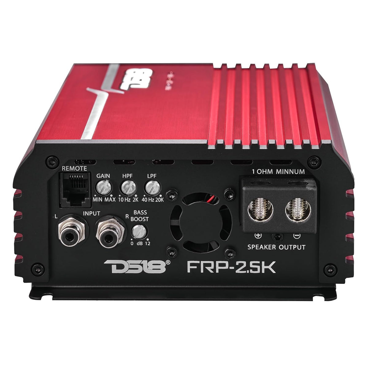 DS18 FRP-2.5K/RD Compact Full-Range Class D 1-Channel Amplifier 2,500 Watts RMS @ 1-ohm, Monoblock Amplifier with Remote Level Knob, Variable Crossover Filters Great for Bass, Mids, or Highs (Renewed)