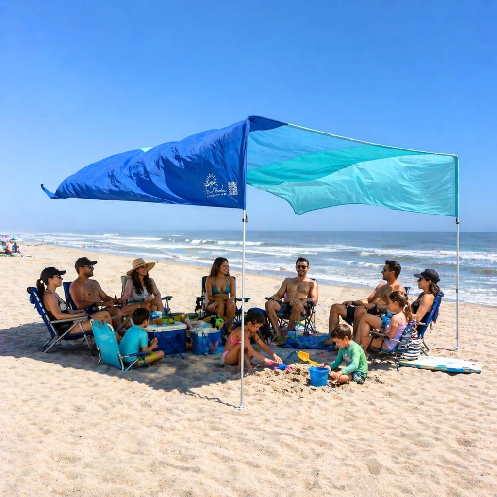 MillionShades® Beach Shade Canopy – No Ropes, No Sandbags, Quiet in Wind, 14x14 ft Wind-Propelled® Beach Shade Sail, UPF 50+, Grande for 10+ People