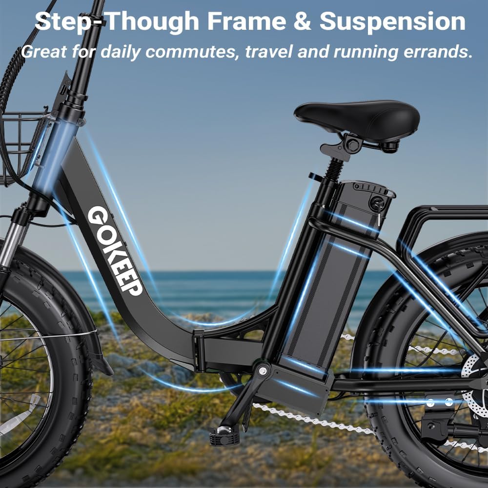 Folding Electric Bike, 1300W Peak Motor, 75 Miles PAS Range, 52V 13Ah Removable Battery, 20" Fat Tire & Front Suspension Electric Bicycles, 20MPH 7-Speed Commuter Ebike, UL2849 Certified, Black