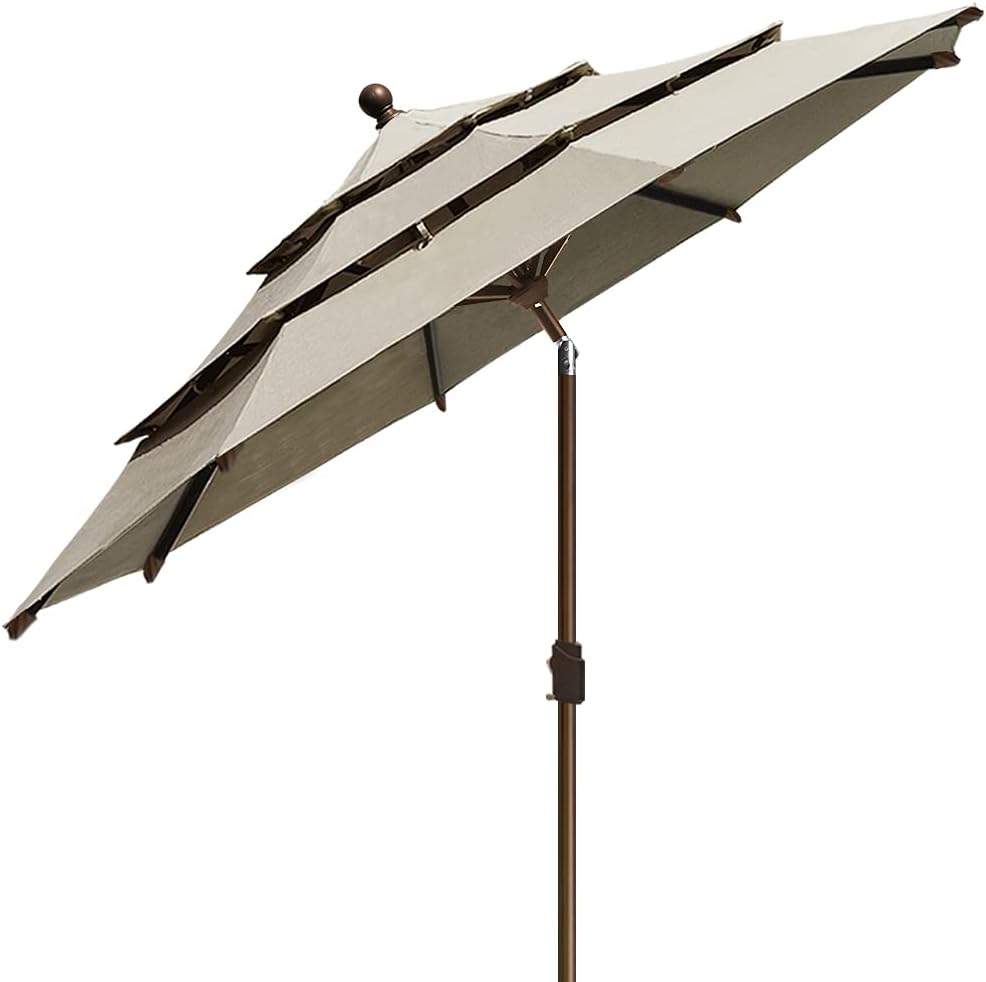 EliteShade USA 10-Year-Non-Fading 9ft 3-Tier Market Patio Umbrella, Commercial Grade Outdoor Table Umbrella with Crank Open, Windproof & UPF 50+ UV Protection, Heavy Duty Ventilation for Garden, Deck, Pool, Backyard, Beach & Bistro, Antique Beige