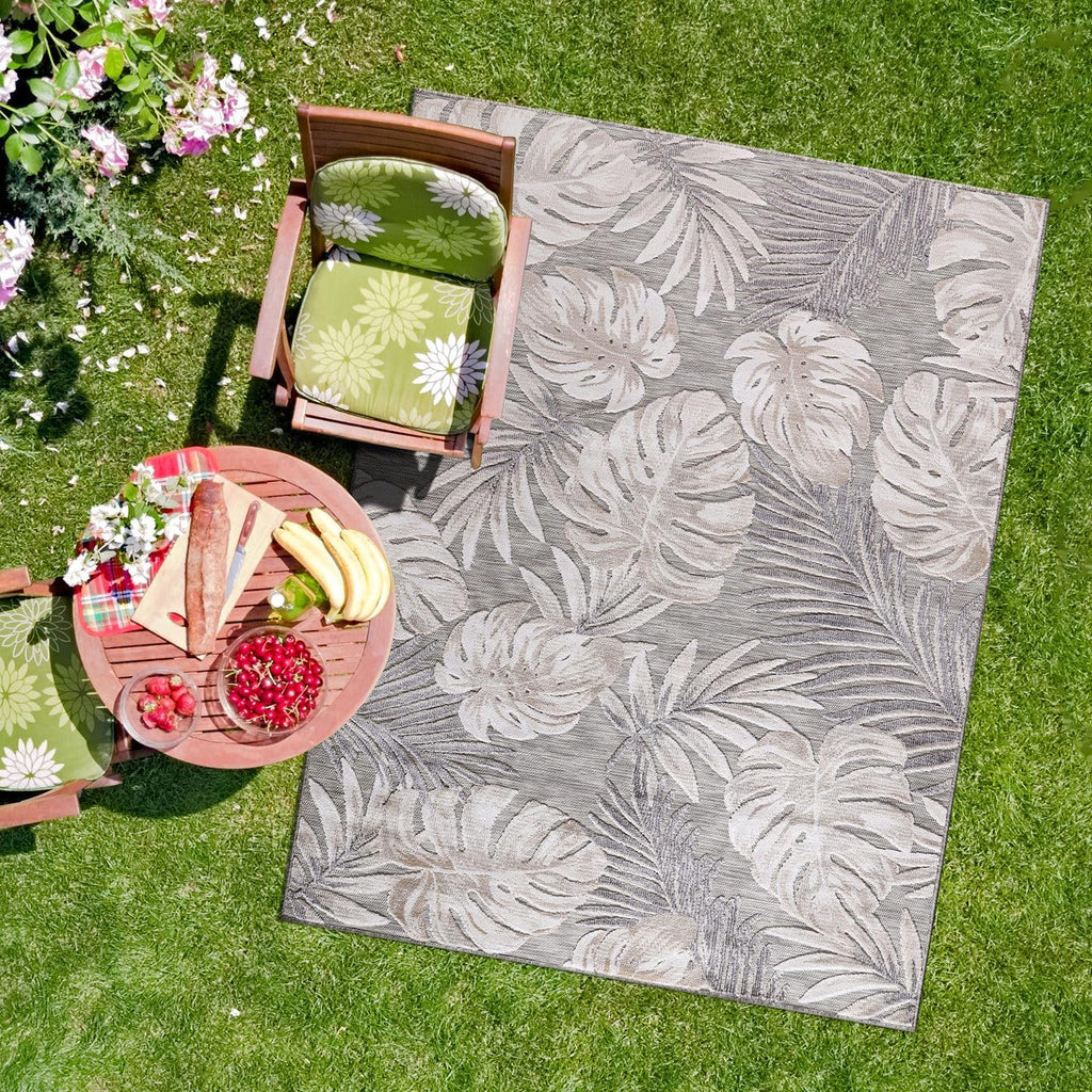 CAMILSON Indoor Outdoor Rug, Beige 6'x9' Leaf Tropical Botanical Area Rugs for Indoor and Outdoor patios, Easy-Cleaning Non-Shedding Living Room, Garden and Kitchen Washable Outside Carpet (6x9)