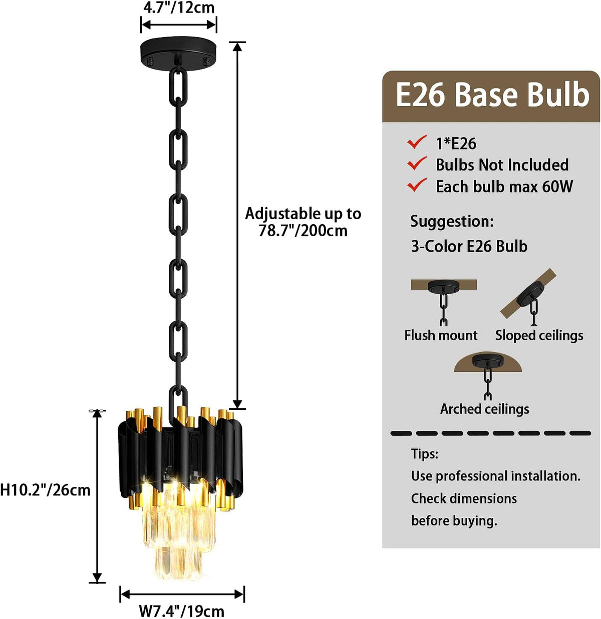 Modern Black Crystal Chandelier 2-Tier Round Pendant Lighting Light Fixture Chandelier for Kitchen Island Entryway Bathroom BedHead Bedroom