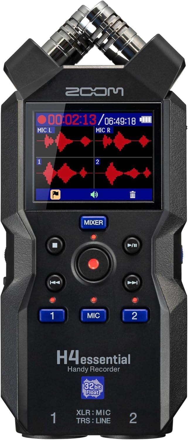 Zoom H4essential 4-Track 32-Bit Float Portable Audio Recorder Bundle with Zoom APH-4e Accessory Pack with Hairy Windscreen, Padded Shell Case, AC Adapter, & USB C-Cable