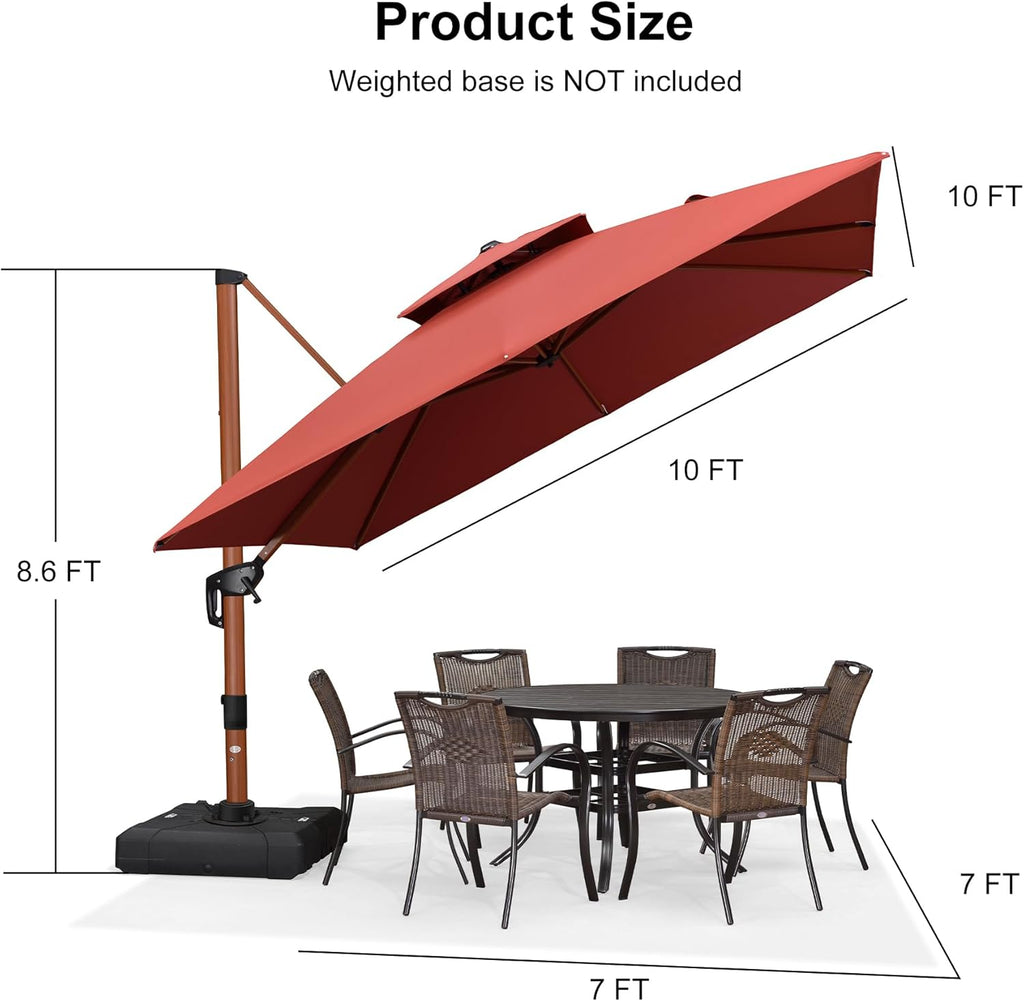 PURPLE LEAF 10ft Patio Umbrella with Base Outdoor Square Umbrellas Large Cantilever Umbrella Windproof Offset Umbrellas Heavy Duty Sun Umbrella for Garden Deck Pool Patio, Brick Red