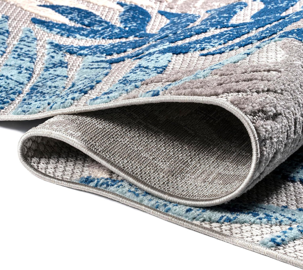JONATHAN Y Tropics Palm Leaves Indoor Outdoor Area Rug 8X10 Gray/Blue, Boho for Backyard, Patio, Porch, Easy-Cleaning, High Traffic, Pet-Friendly, Non-Shedding (AMC100A-8)