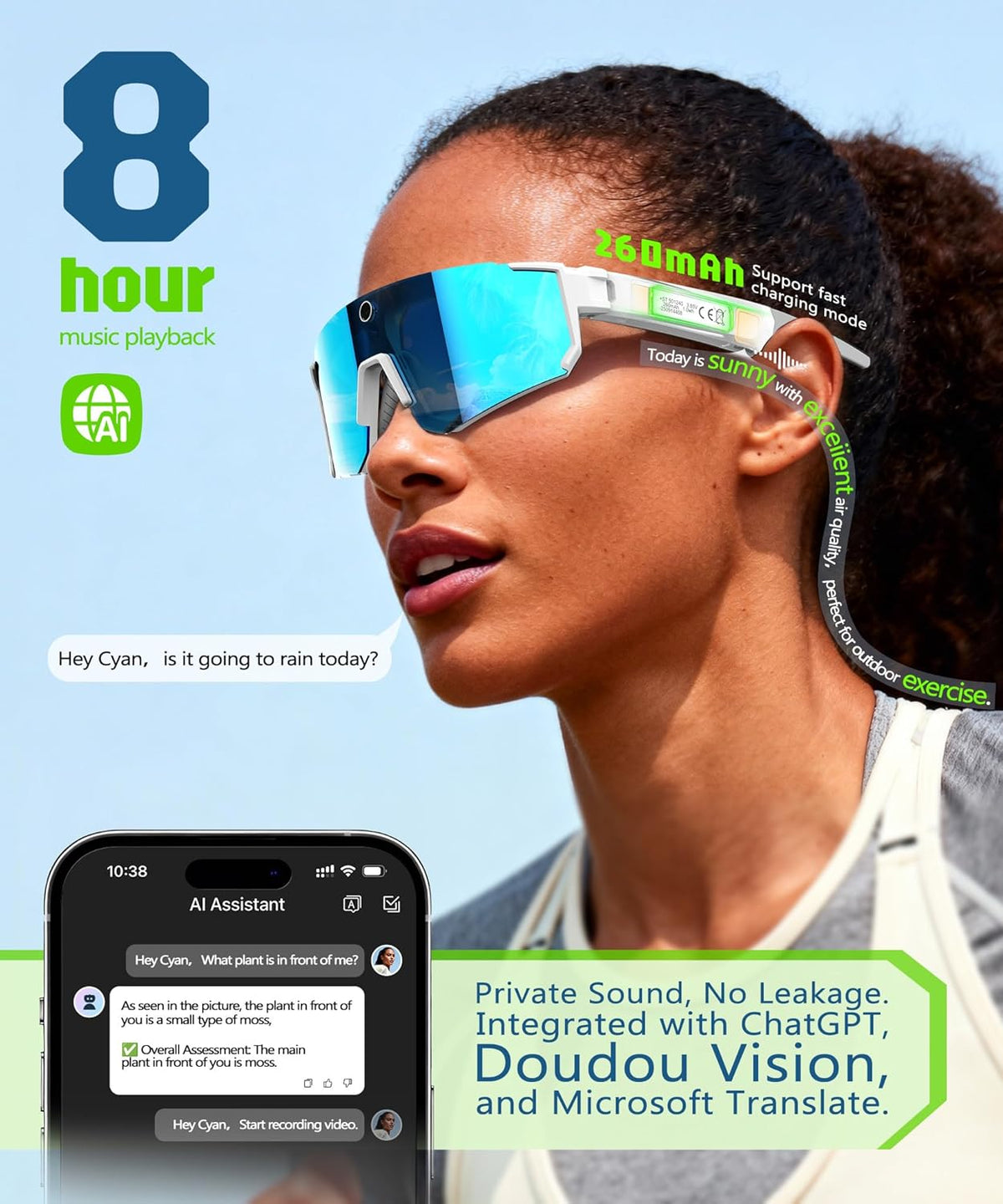 AI Smart Glasses with Camera 4K, Video Recording Glasses with Camera, Polarized Sports Sunglasses with EIS Stabilization, Dual Mic Noise Canceling, IP66, ChatGPT Enabled
