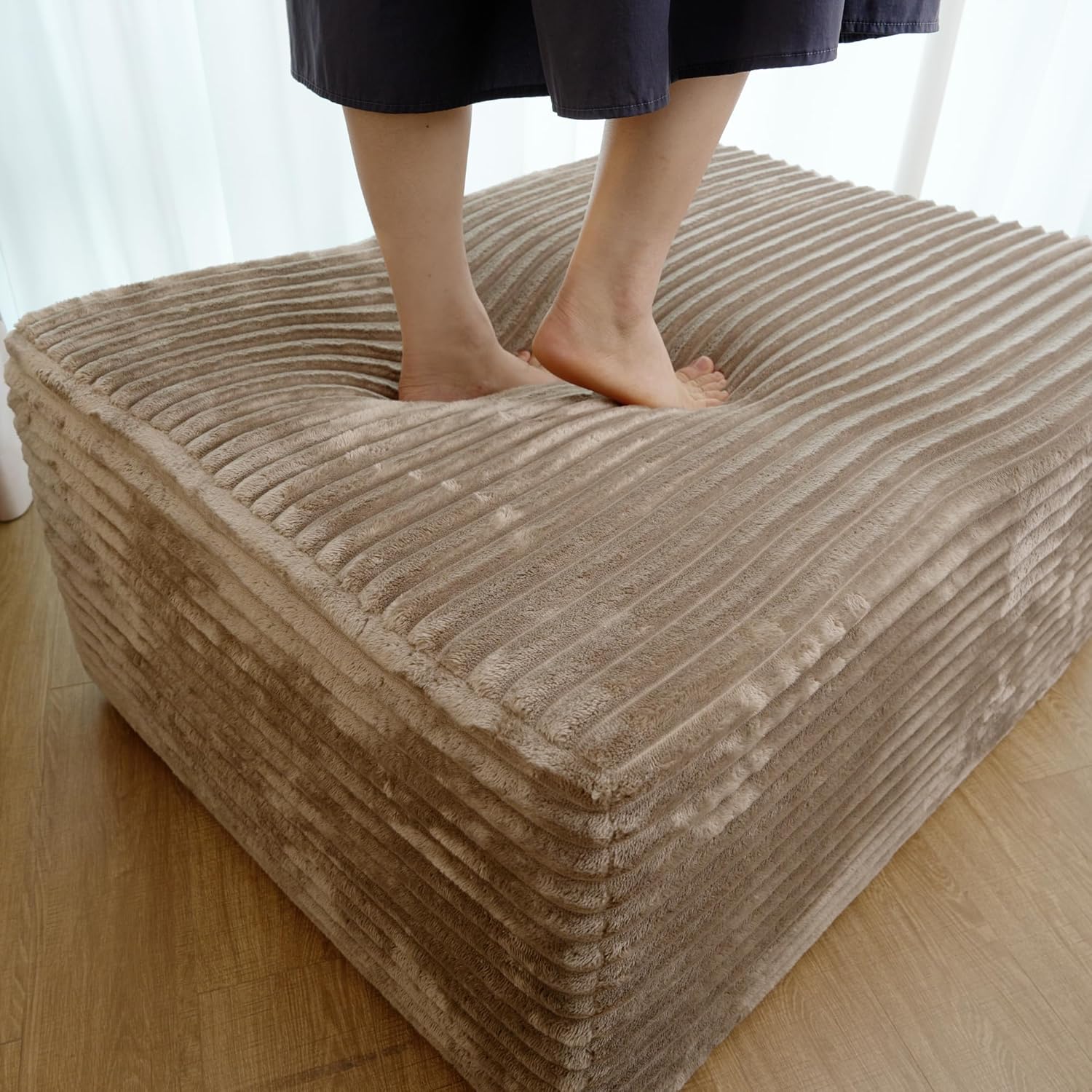 37.4" Rectangle Ottoman Foot Rest for Couch - Corduroy Upholstered Compressed Memory Foam, Cloud Ottoman for Modular Sectional, No Assembly Required, DIY Combination, Camel