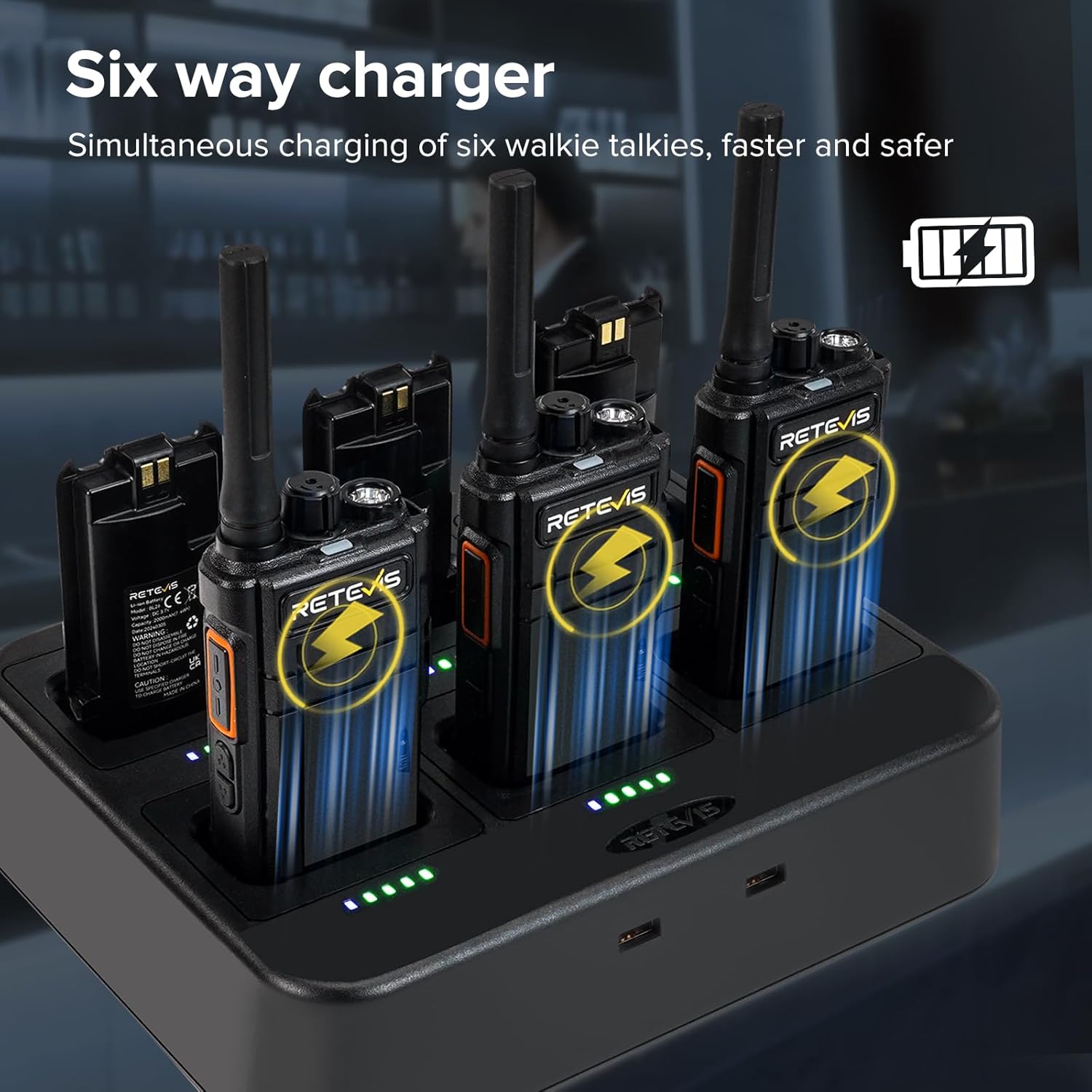 Retevis RB37 Bluetooth Walkie Talkies with 6-Way Charger,Wireless Two Way Radio with Earpiece,Flashlight,2000mAh for 21-Hours,Type-C,Business 2 Way Radios for Security Hospital Retail Church(6 Pack)