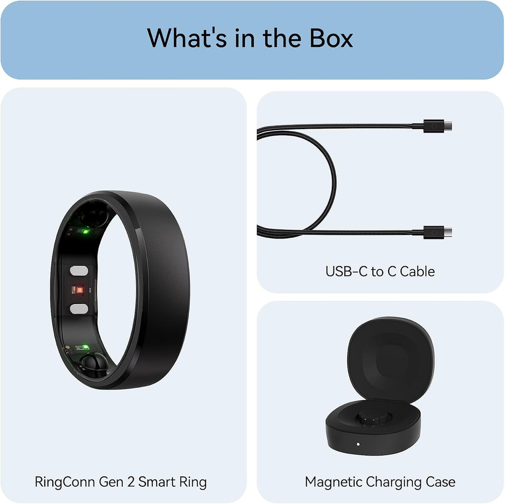 RingConn Gen 2, World's First Smart Ring with Sleep Apnea Monitoring, No APP Subscription, 12-Day Battery Life, Stress/Heart Rate/Women's Health Tracker, Android & iOS Compatible (Black, Size 11)