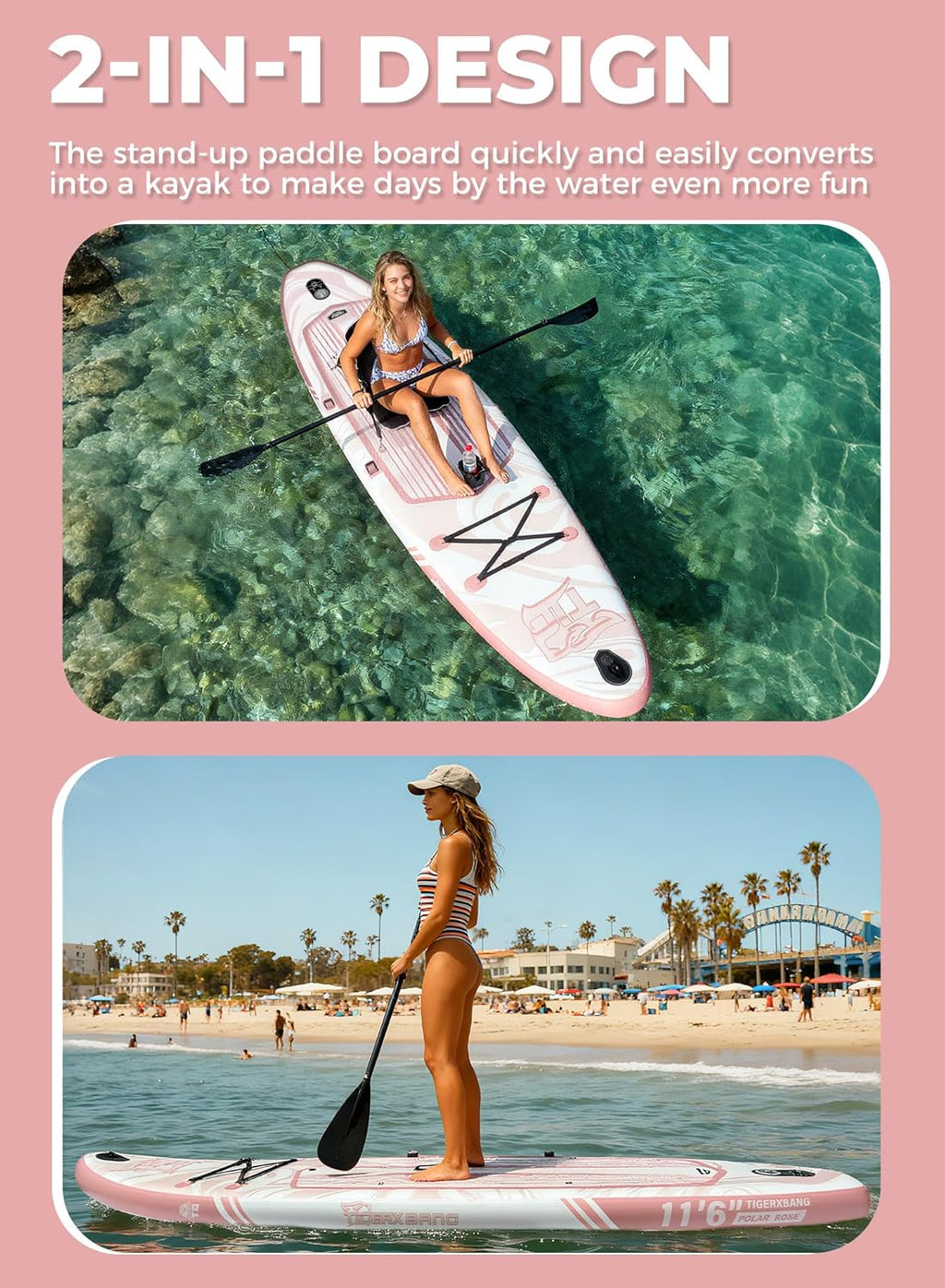 TIGERXBANG 11'6"/11'/10' Inflatable Paddle Board with Complete Accessories, Versatile Premium Paddle Boards for Adults/Youth, Stand Up Paddle Board Polar/Wave/Sunny Wave Collection