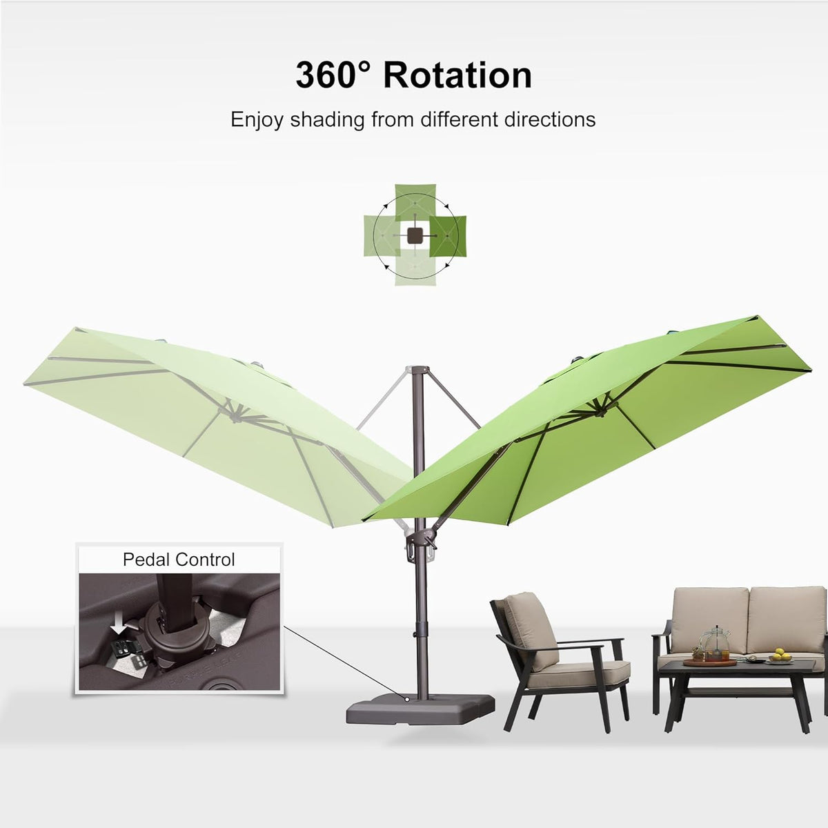 PURPLE LEAF 10' X 10' Patio Cantilever Umbrella with Base Included Antique Bronze Square Outdoor Umbrella with 360° Rotation and Aluminum Offset Hanging for Garden Backyard Pool, Green