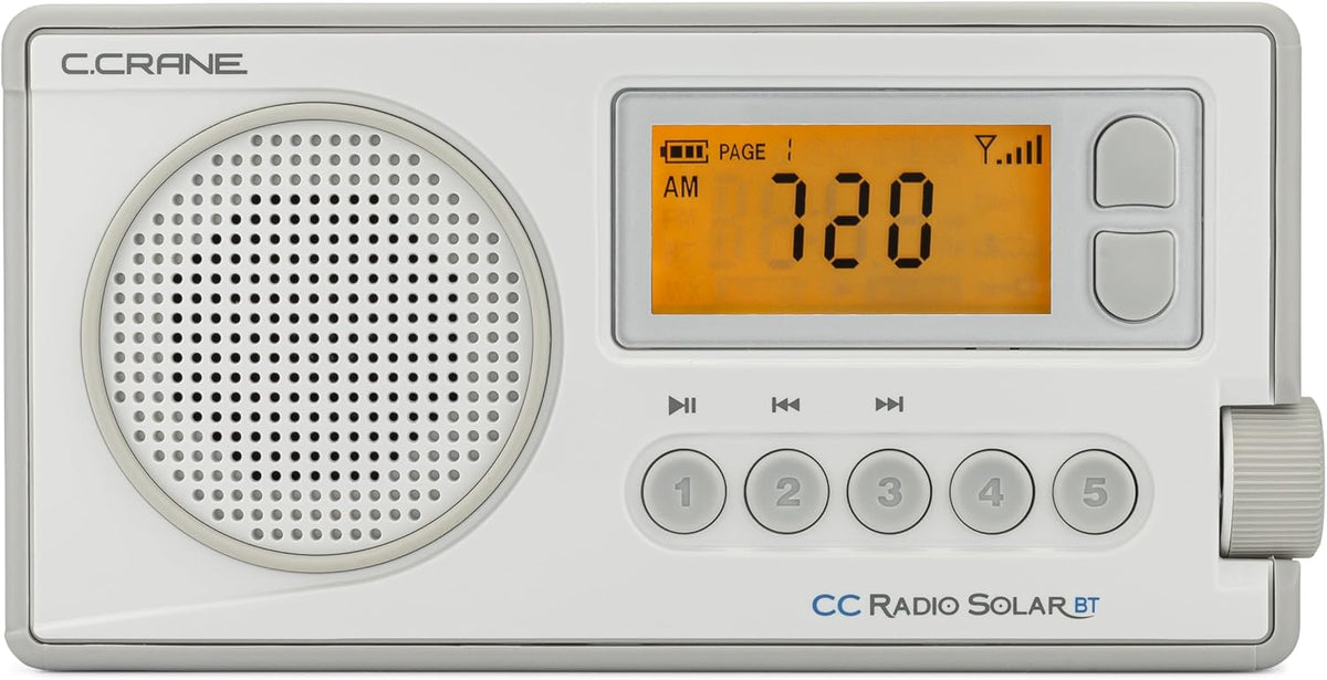 C. Crane CCRadio Solar with Bluetooth Receiving, Emergency Crank NOAA Weather AM/FM– Multi Powered Radio - Built in LED Flashlight and Cellphone Charger