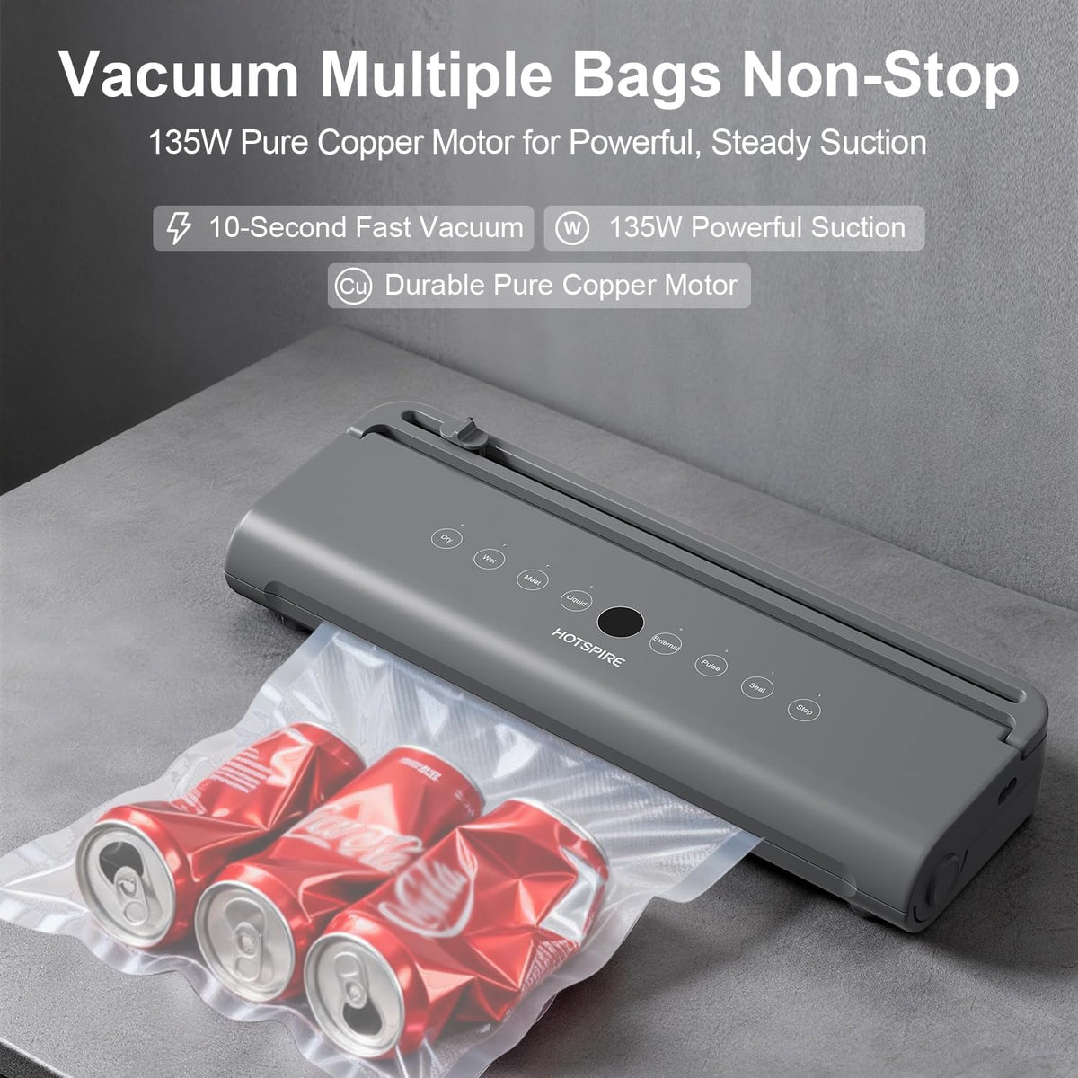 Food Vacuum Sealer Machine, Powerful & Continuous Vacuum Sealing for Kitchen Storage & Meal Prep, Wet & Dry Food Sealing, Detachable Upper & Lower Design for Easy Cleaning, Includes 50 Bags
