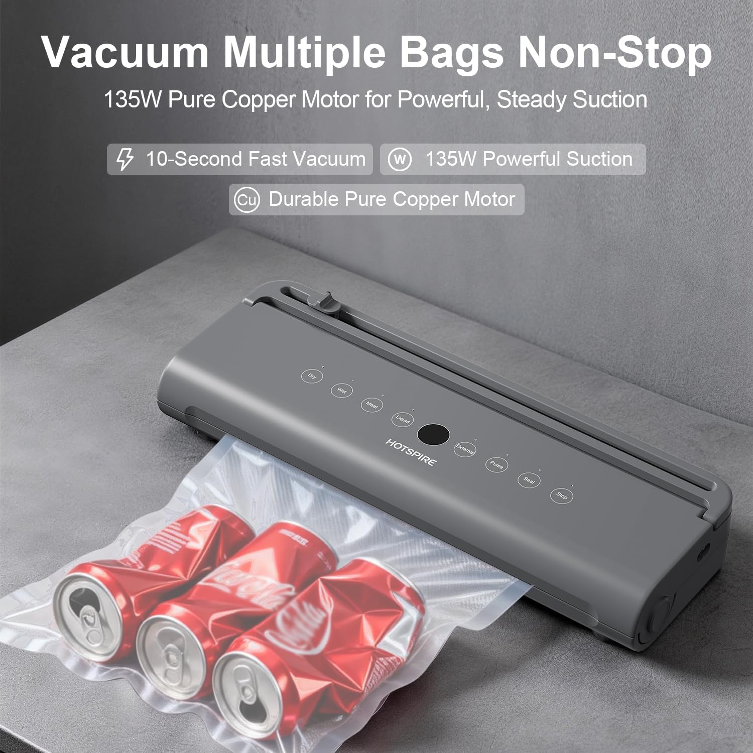 Food Vacuum Sealer Machine, Powerful & Continuous Vacuum Sealing for Kitchen Storage & Meal Prep, Wet & Dry Food Sealing, Detachable Upper & Lower Design for Easy Cleaning, Includes 50 Bags