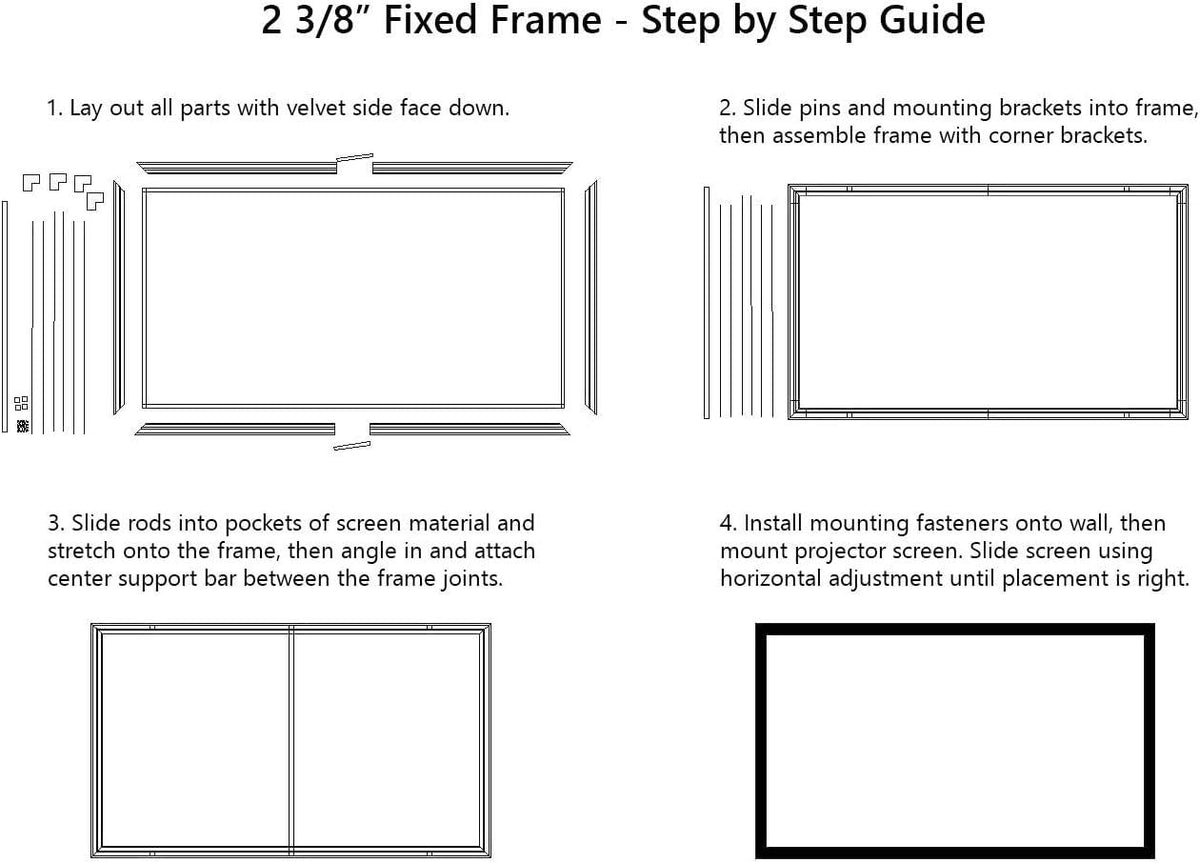 Silver Ticket Products STR Series 6 Piece Home Theater Fixed Frame 4K / 8K Ultra HD, HDTV, HDR & Active 3D Movie Projection Screen, 16:10 Format, 123" Diagonal, White Material STR-1610123